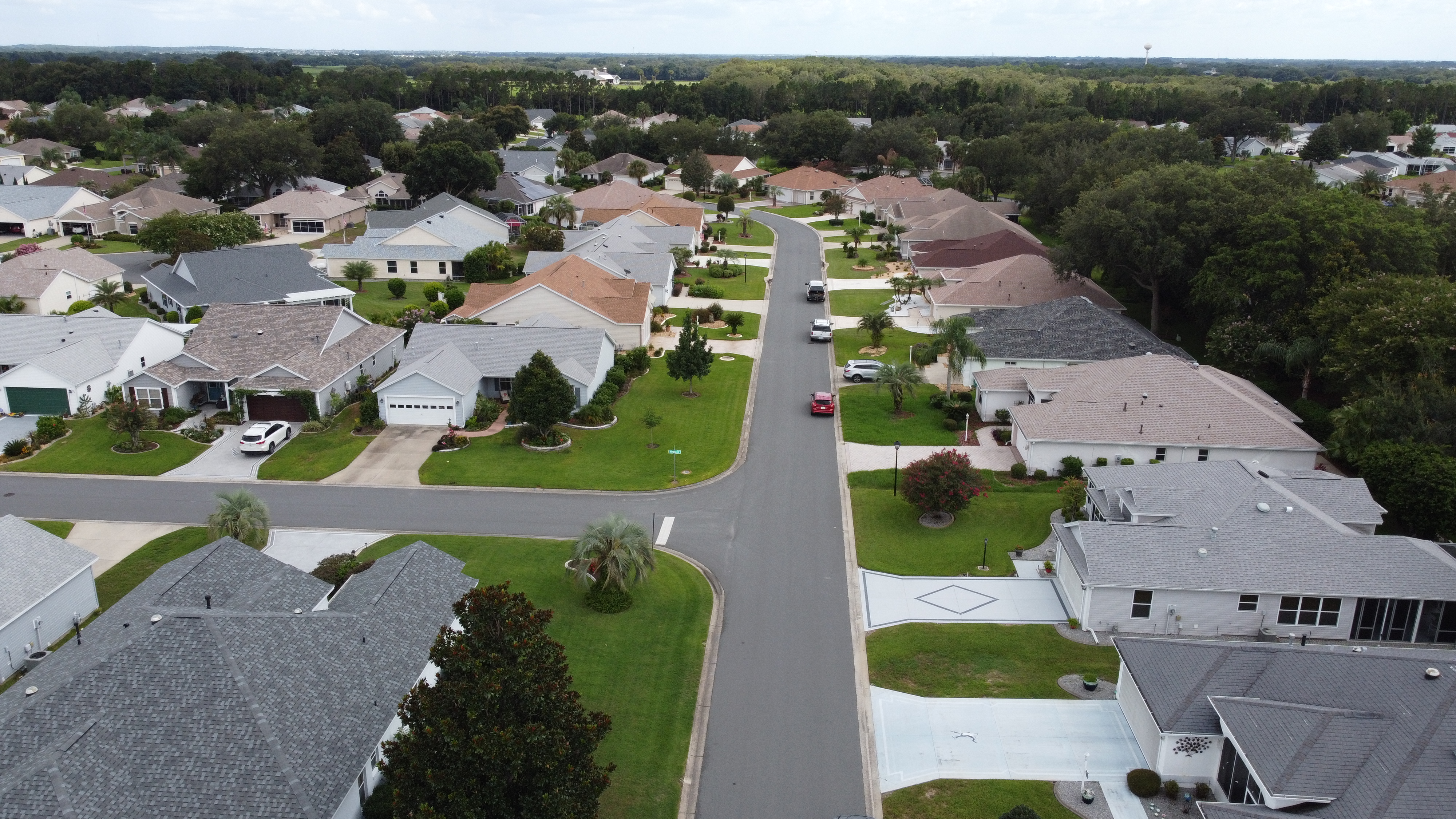 Central Florida neighborhood roof work photographed from above